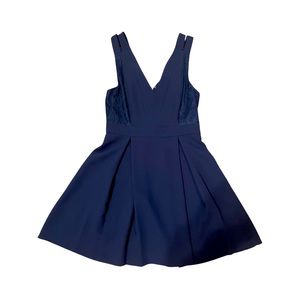 BCBGeneration V-Neck A-line Dress in Dark Navy with Lace Detailing